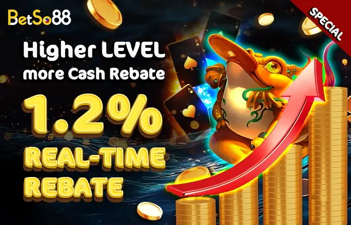 Betso88 VIP cash rebate rates by level for slots, fish, live and sports up to 1.20%